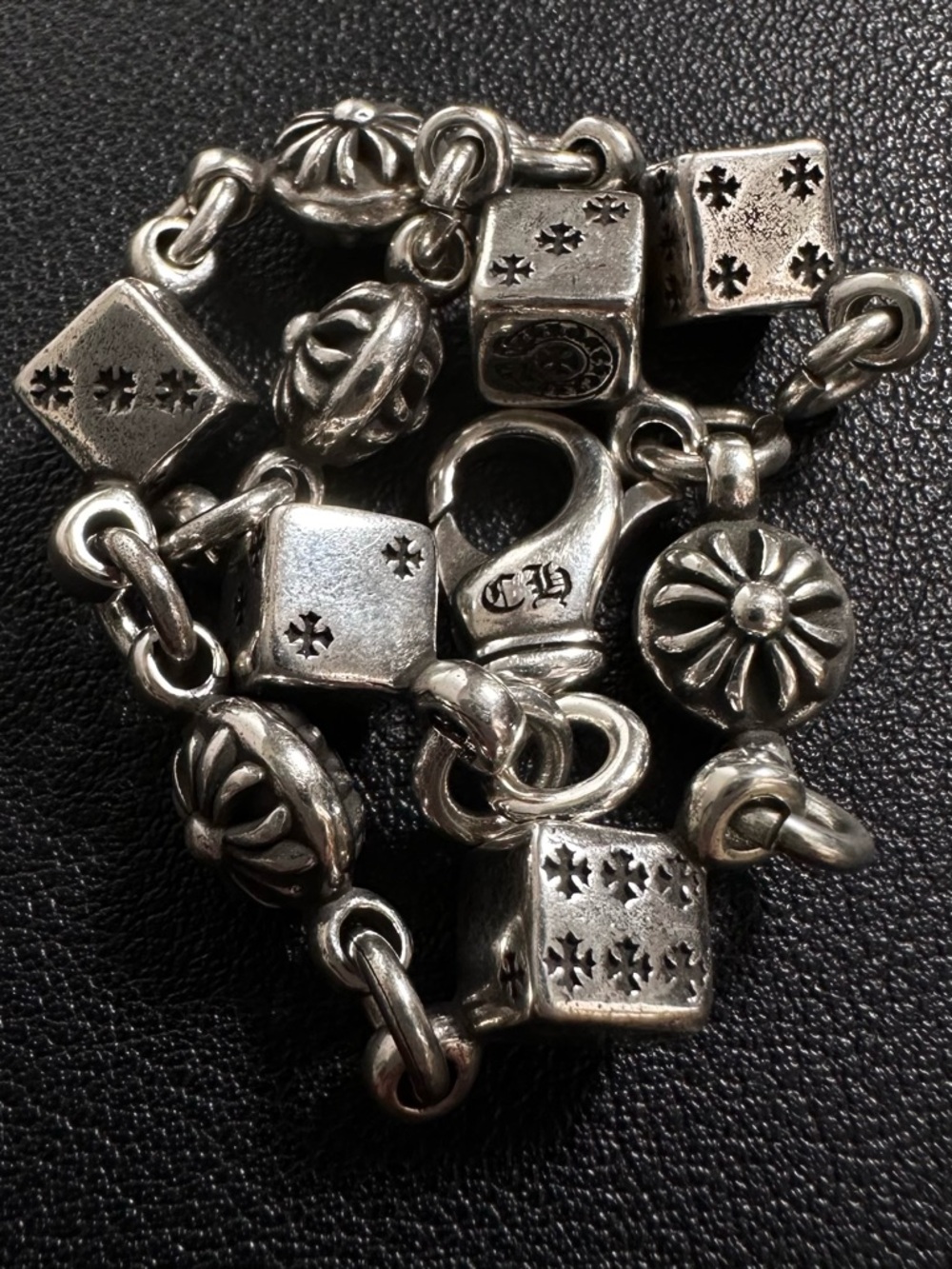 Chrome Hearts Dice Cross Ball Bracelet 925 Sterling Silver 32g